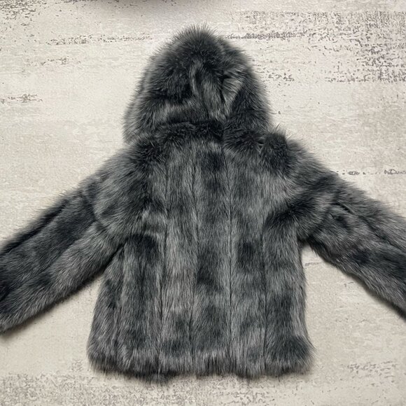 Gray Faux Fox Fur Hooded Coat - Picture 2 of 6